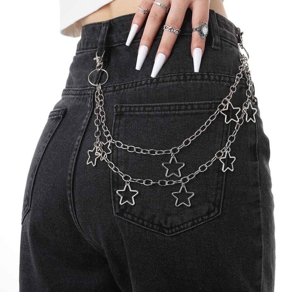 Hip Hop Pants Chain Layered Acrylic Wallet Keychain for Women Men Punk Style